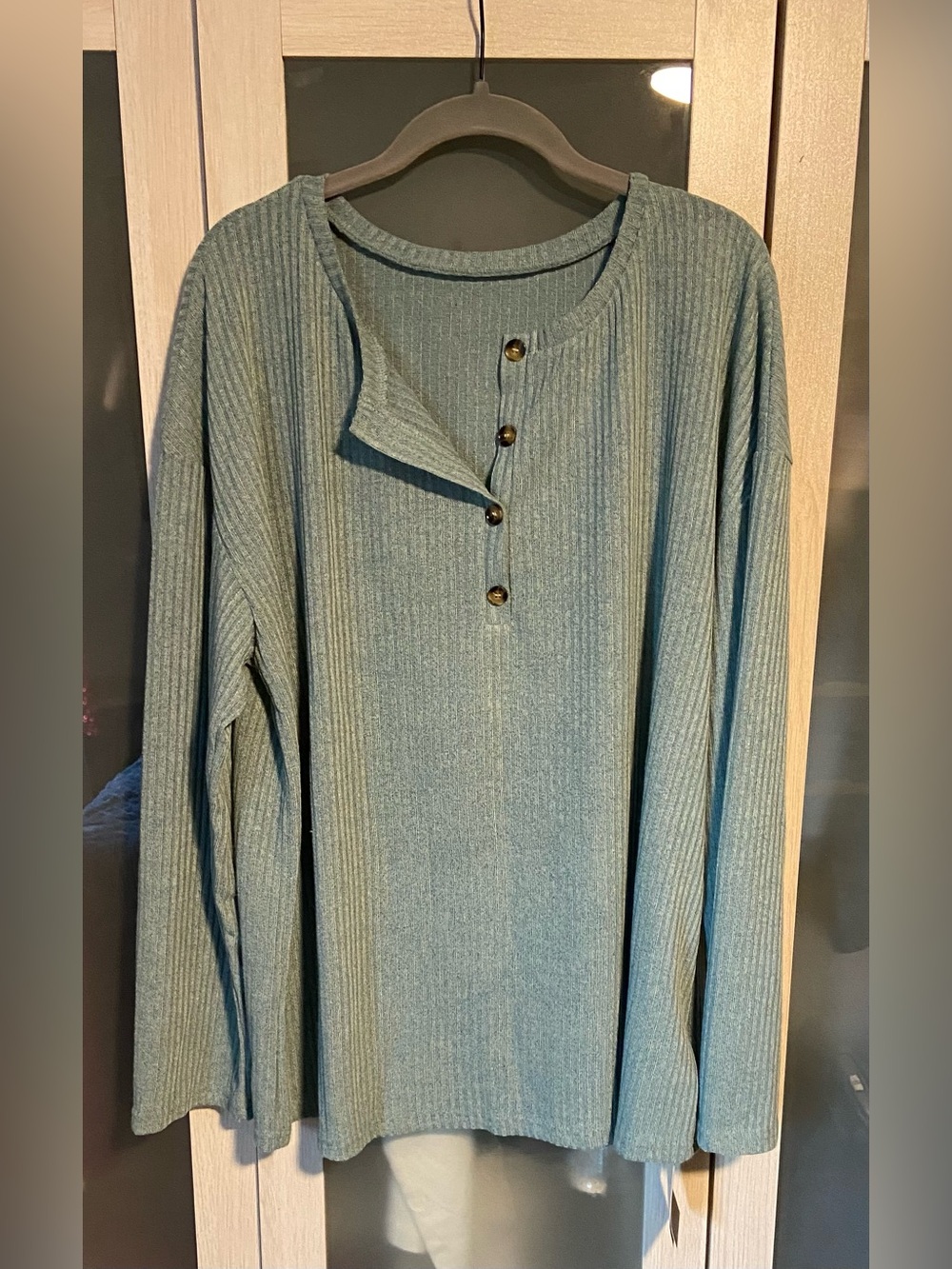 Light Teal Ribbed Henley Top